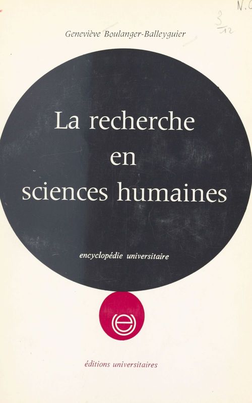 Couverture ebook de La recherche en sciences humaines, de Genevieve Boulanger-Balleyguier