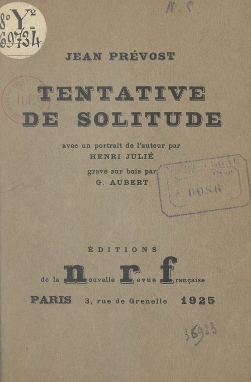 Couverture ebook de Tentative de solitude, de Jean Prévost