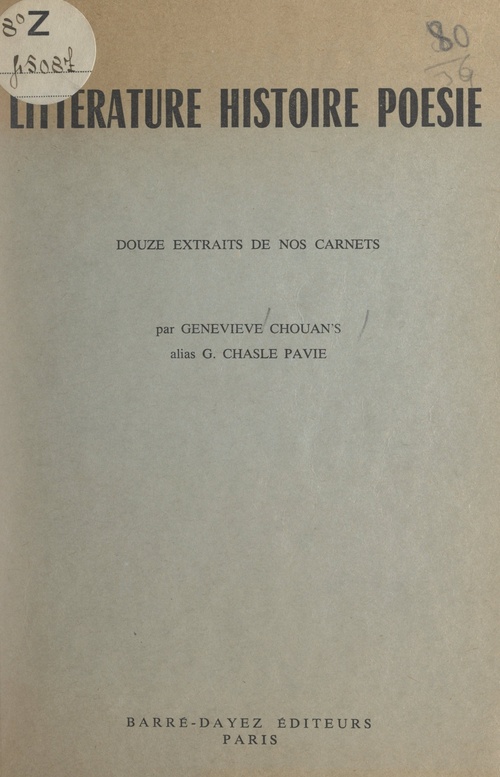 ebook cover of Littérature, histoire, poésie, by Genevieve Chouan''S (Chasle Pavie)