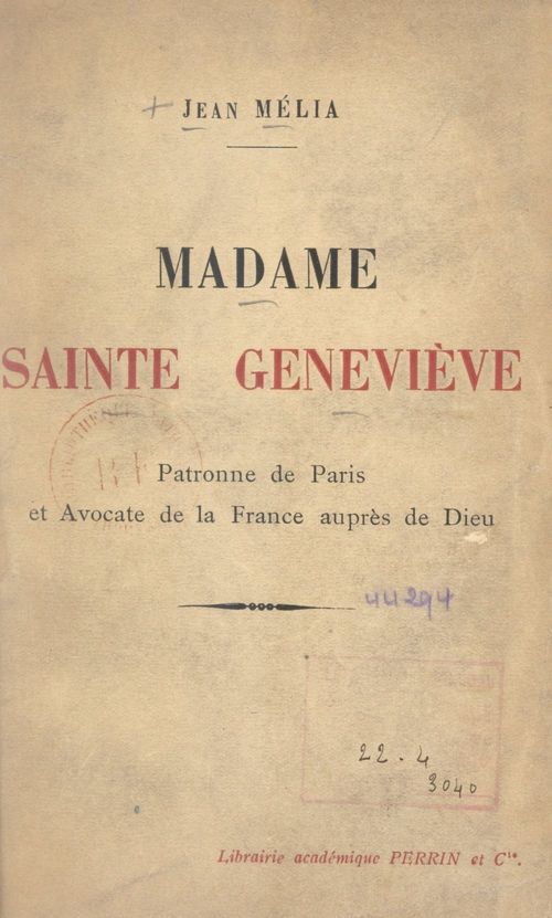 ebook cover of Madame Sainte Geneviève, by Jean Melia