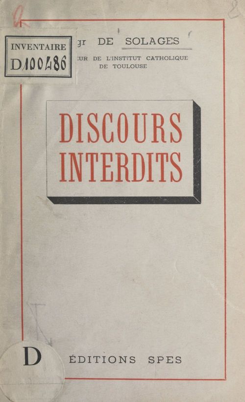 Couverture ebook de Discours interdits, de Bruno De Solages