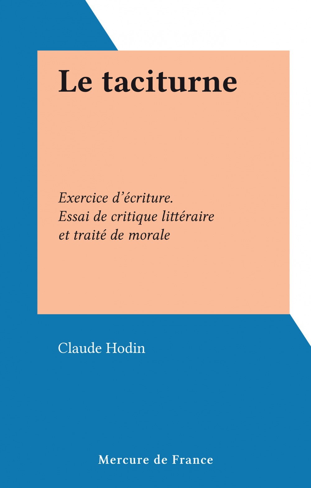 ebook cover of Le taciturne, by Claude Hodin