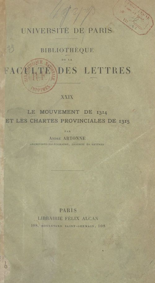 Couverture ebook de Le mouvement de 1314 et les chartes provinciales de 1315, de Andre Artonne