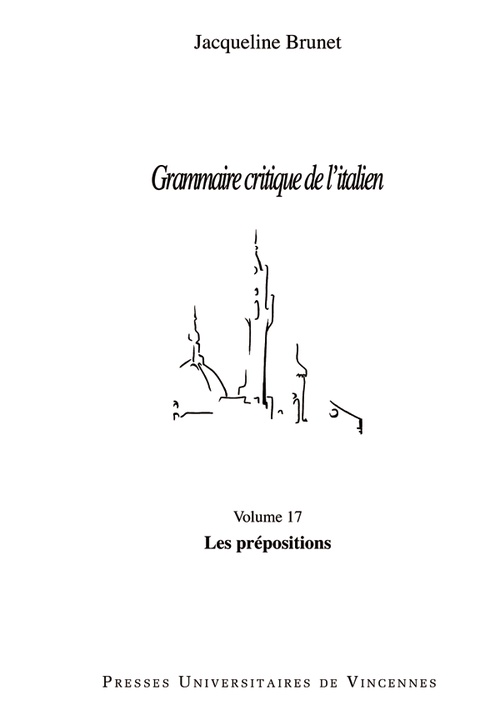 Couverture ebook de Grammaire critique de l'italien - Les prépositions, de Jacqueline Brunet