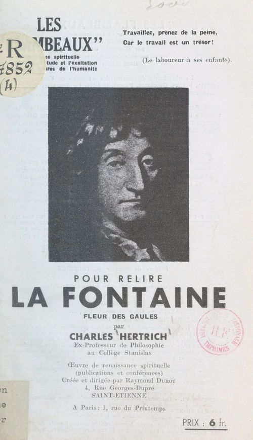 Couverture ebook de Pour relire La Fontaine, fleur des Gaules, de Charles Hertrich