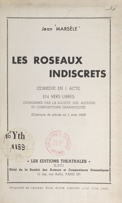 ebook cover of Les roseaux indiscrets, by Jean Marsele