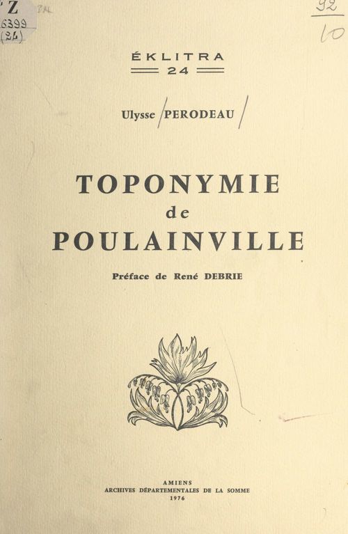 Couverture ebook de Toponymie de Poulainville, de Ulysse Perodeau