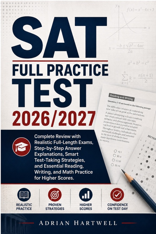 Couverture ebook de SAT  FULL PRACTICE TEST  2026/2027, de Adrian Hartwell