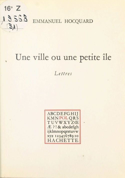 ebook cover of Une ville ou une petite île, by Emmanuel Hocquard