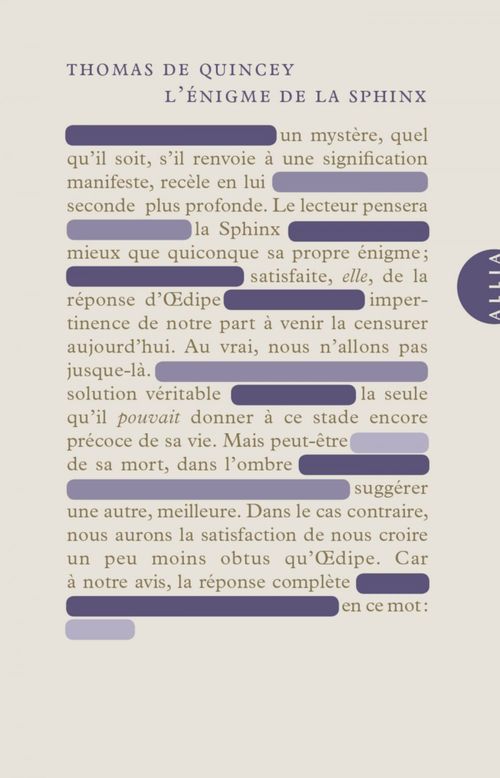 ebook cover of L'Énigme de la Sphinx, by Thomas De Quincey