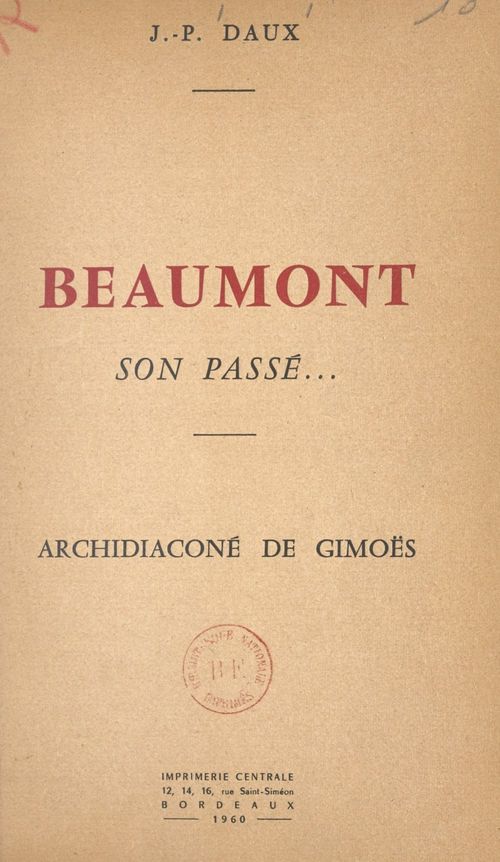 Couverture ebook de Beaumont, son passé, de Jean-Paul Daux