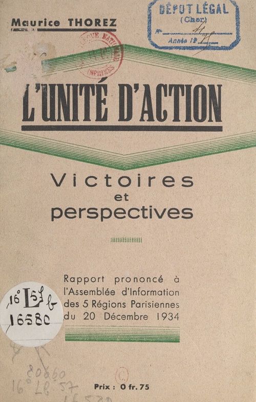 ebook cover of L'unité d'action, victoires et perspectives, by Maurice Thorez