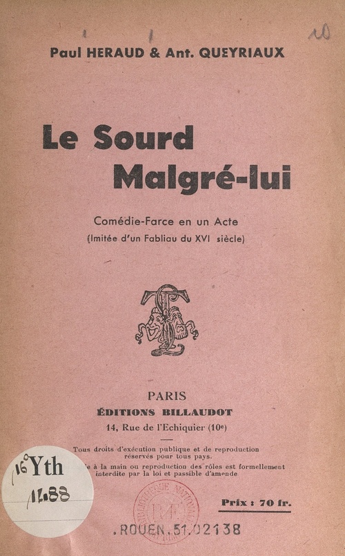 Couverture ebook de Le sourd malgré-lui, de Antoine Queyriaux, Paul Heraud