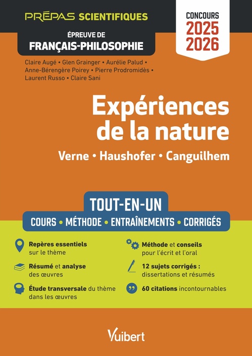 ebook cover of Expériences de la nature - Épreuve de français-philosophie - Prépas scientifiques - Concours 2025-2026, by Laurent Russo, Glen Grainger, Anne-Berengère Poirey, Pierre Prodromides, Nicolas Cavuoto-Denis, Aurélie Palud, Claire Sani