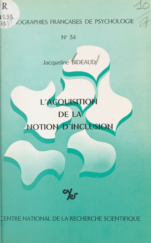 Couverture ebook de L'acquisition de la notion d'inclusion, de Jacqueline Bideaud