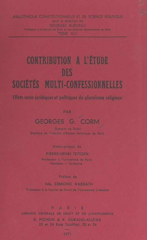 Couverture ebook de Contribution à l'étude des sociétés multi-confessionnelles, de Georges G. Corm