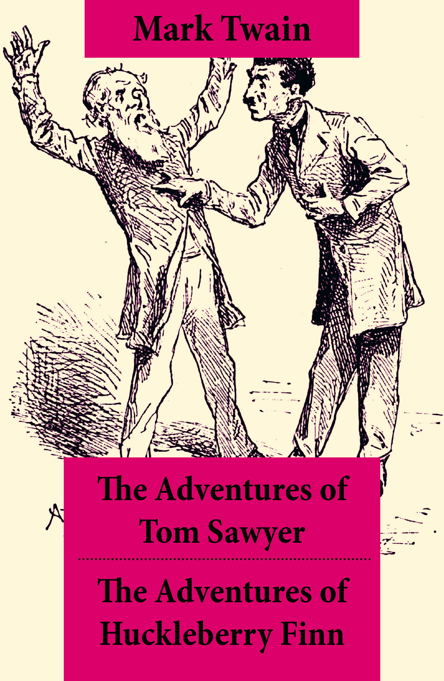 ebook cover of The Adventures of Tom Sawyer + The Adventures of Huckleberry Finn, by Mark Twain