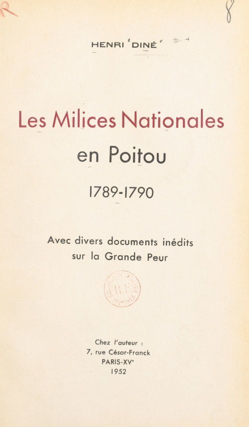 Couverture ebook de Les milices nationales en Poitou, 1789-1790, de Henri Dine