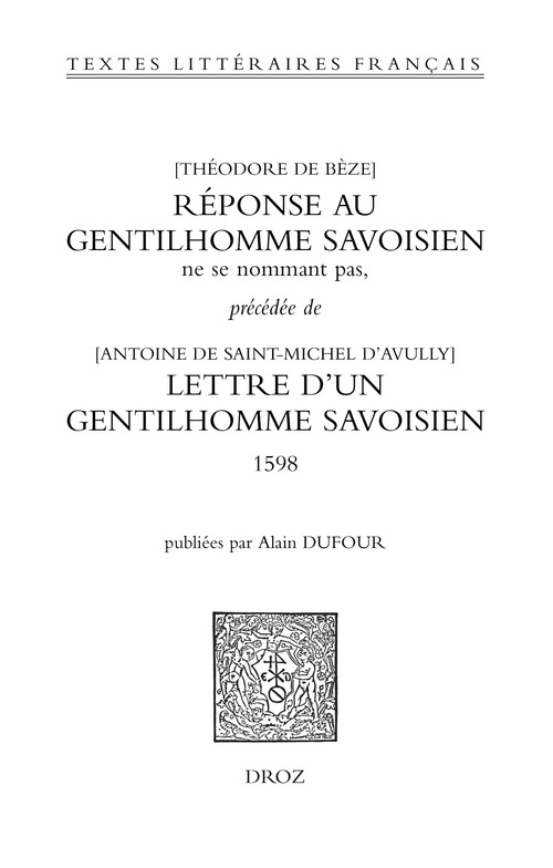 ebook cover of Réponse au gentilhomme savoisien ne se nommant pas, précédée de la Lettre d'un gentilhomme savoisien (1598), by Theodore De Beze