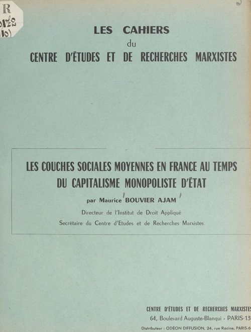 ebook cover of Les couches sociales moyennes en France au temps du capitalisme monopoliste d'État, by Maurice Bouvier-Ajam