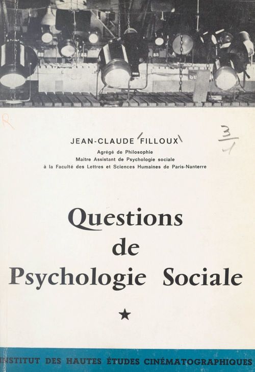 Couverture ebook de Questions de psychologie sociale (1), de Jean-Claude Filloux
