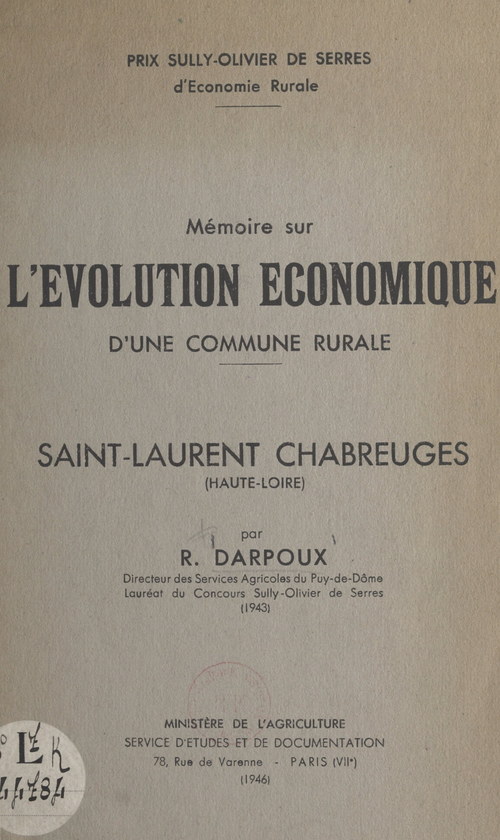Couverture ebook de Mémoire sur l'évolution économique d'une commune rurale : Saint-Laurent Chabreuges (Haute-Loire), de Robert Darpoux