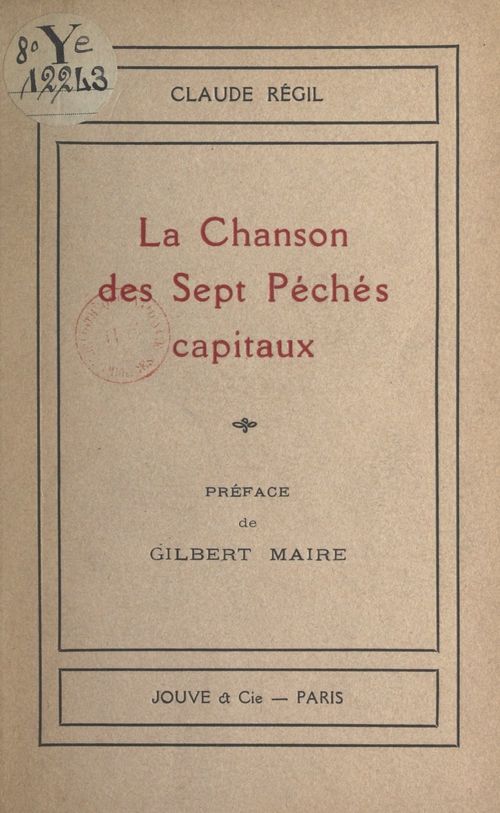 Couverture ebook de La chanson des sept Péchés capitaux, de Claude Regil