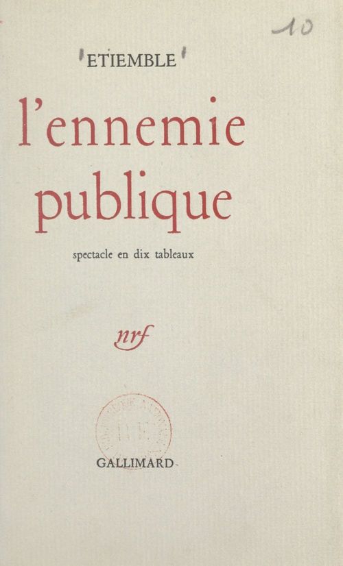 Couverture ebook de L'ennemie publique, de Etiemble