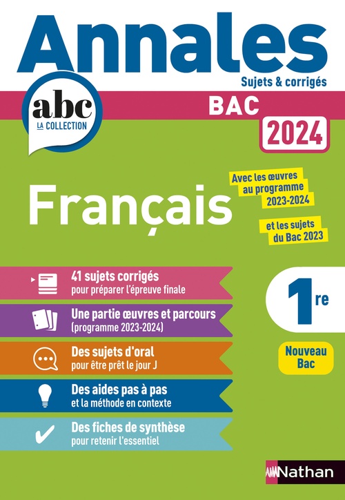 Couverture ebook de Annales ABC du BAC 2024 - Français 1re - Sujets et corrigés - Enseignement commun première - Epreuve finale Bac 2024 - EPUB, de Anne Cassou-Noguès