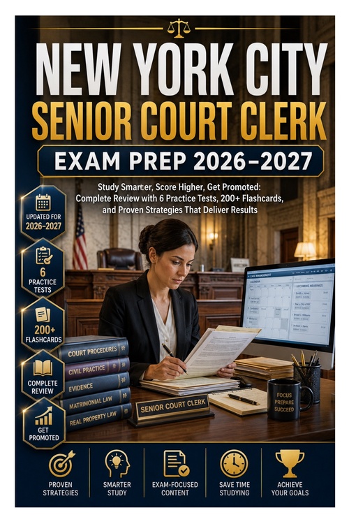 Couverture ebook de New York City Senior Court Clerk Exam Prep 2026-2027, de Sebastian Crowe
