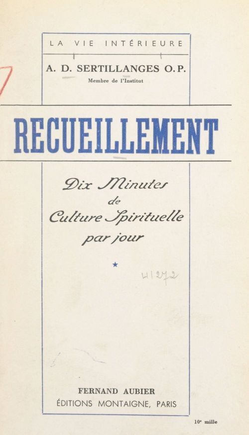 Couverture ebook de Recueillement, de Antonin-Dalmace Sertillanges
