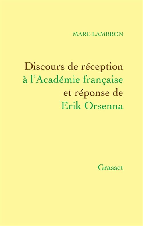 Couverture ebook de Discours de réception à l'Académie française, de Marc Lambron
