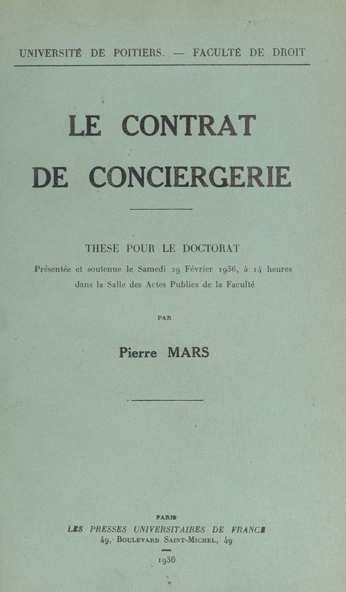 ebook cover of Le contrat de conciergerie, by Pierre Mars