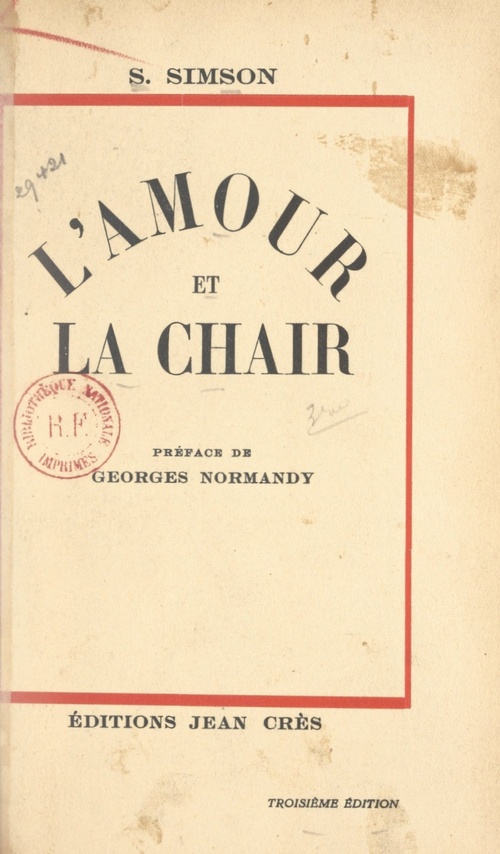 ebook cover of L'amour et la chair, by S. Simson