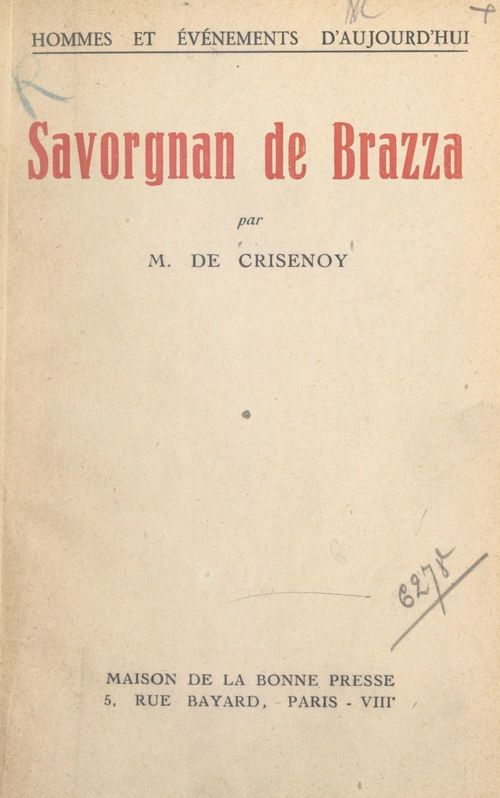 Couverture ebook de Savorgnan de Brazza, de Maria de Crisenoy