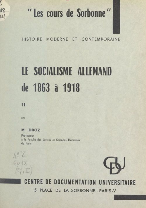 ebook cover of Le socialisme Allemand de 1863 à 1918 (2), by Jacques Droz