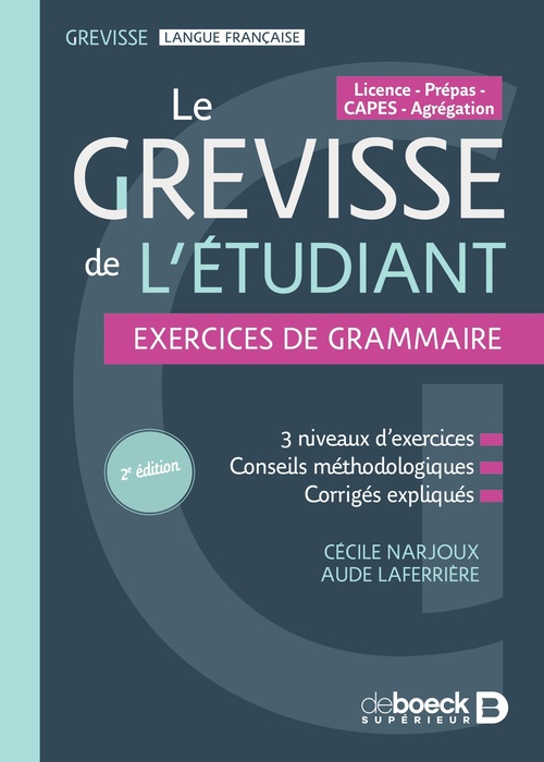 Couverture ebook de Le Grevisse de l'étudiant - Exercices de grammaire, de Aude Laferrière, Cécile Narjoux