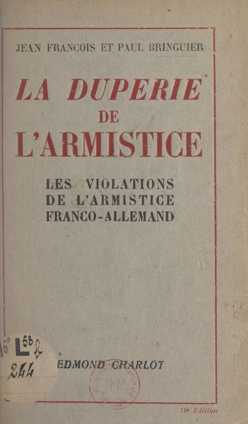 Couverture ebook de La duperie de l'Armistice, de Jean Francois, Paul Bringuier