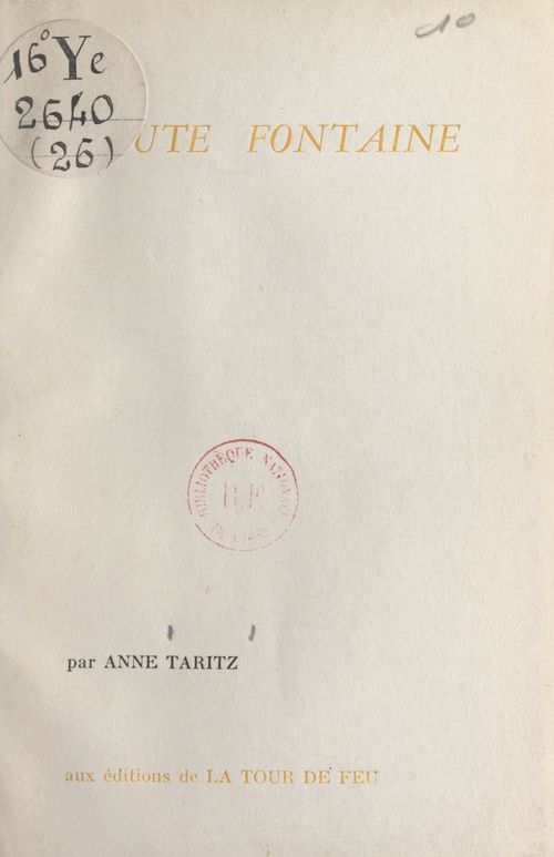 Couverture ebook de Haute fontaine, de Anne Taritz