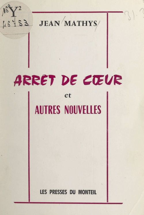 ebook cover of Arrêt de coeur et autres nouvelles, by Jean Mathys