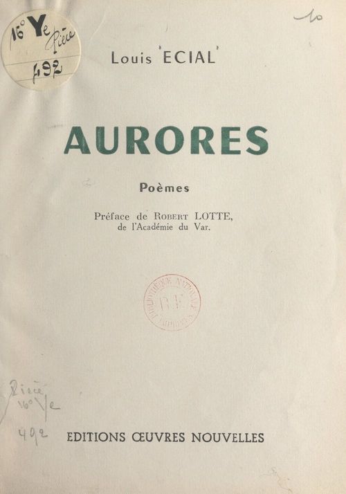 Couverture ebook de Aurores, de Louis Ecial