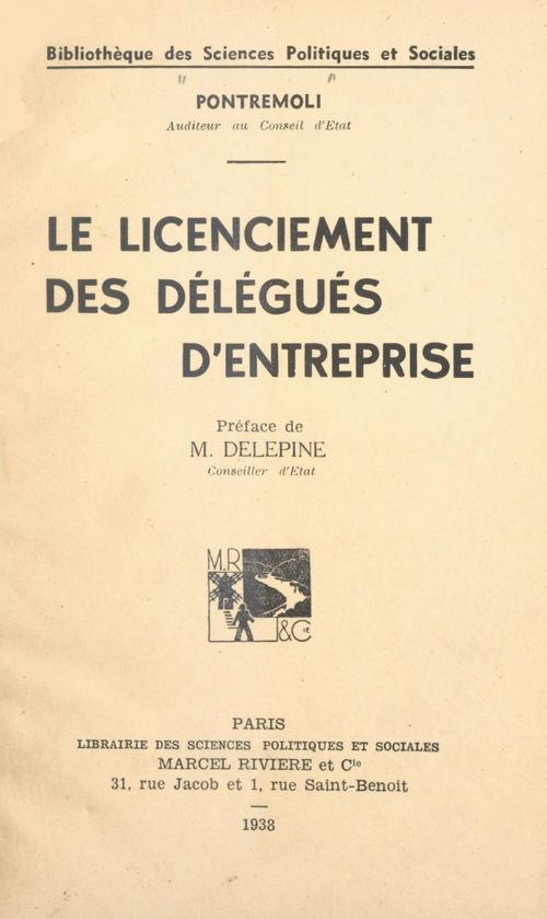 Couverture ebook de Le licenciement des délégués d'entreprise, de Pontremoli