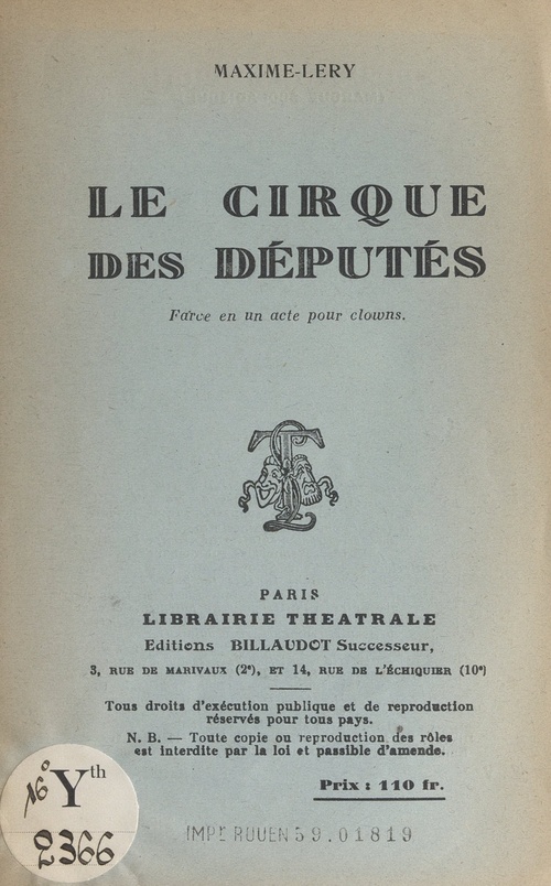 ebook cover of Le cirque des députés, by Maxime Lery