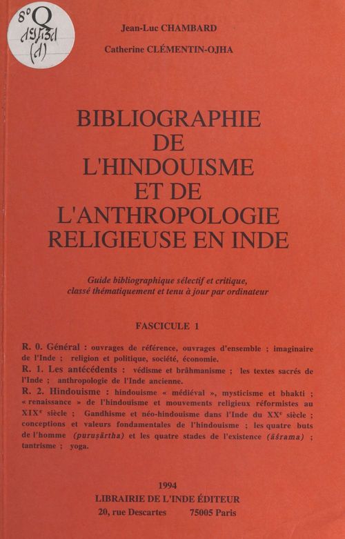 ebook cover of Bibliographie de l'hindouisme et de l'anthropologie religieuse en Inde (1), by Jean-Luc Chambard