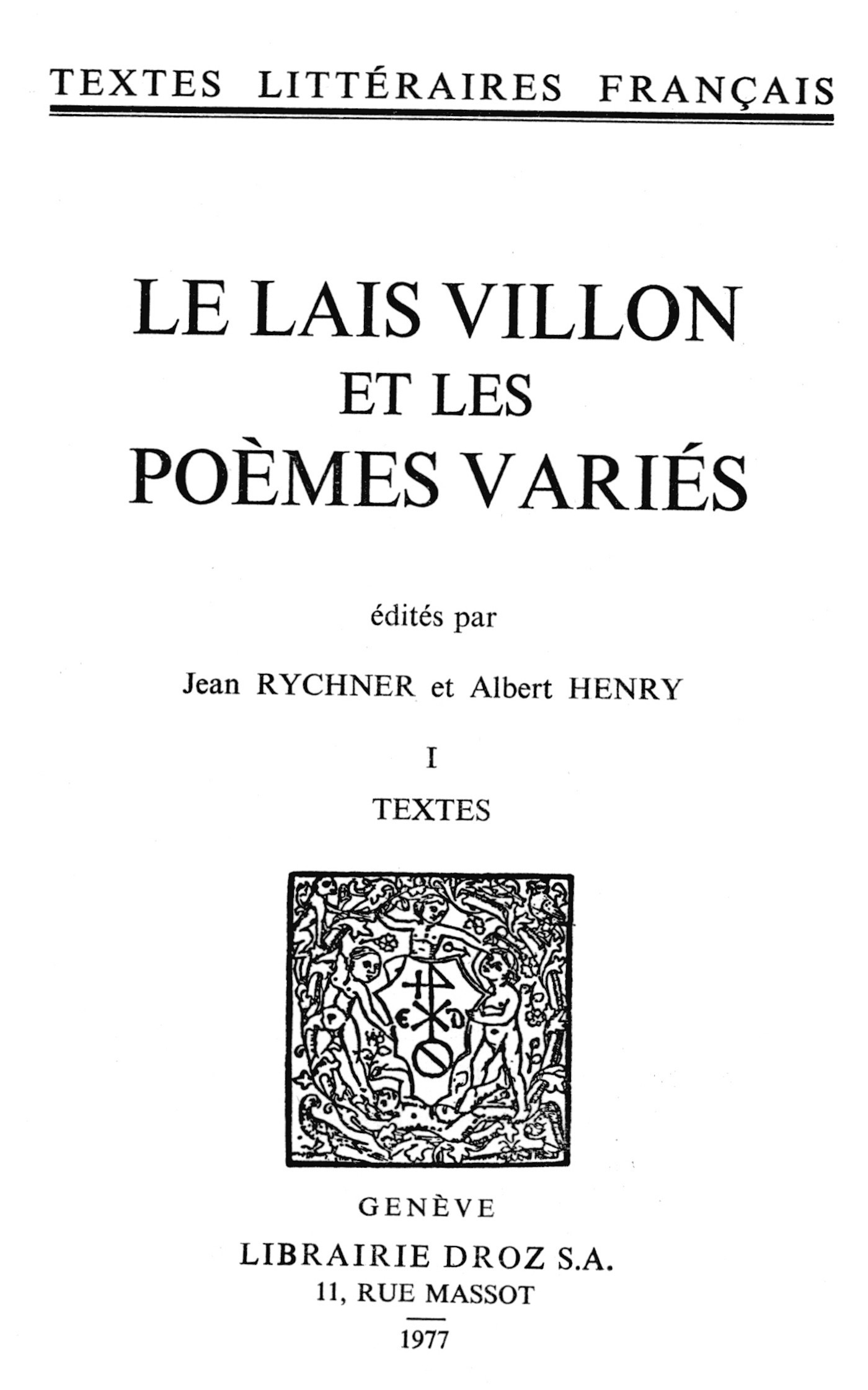 Couverture ebook de Le Lais Villon et les Poèmes variés, de Villon Fran Ois