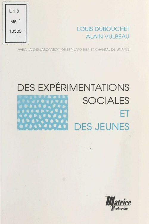 ebook cover of Des expérimentations sociales et des jeunes, by