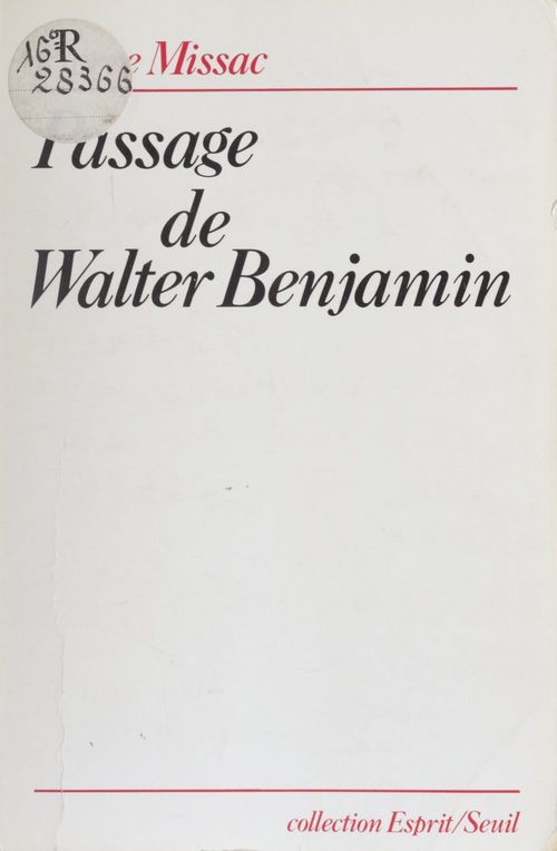 ebook cover of Passage de Walter Benjamin, by Missac Pierre