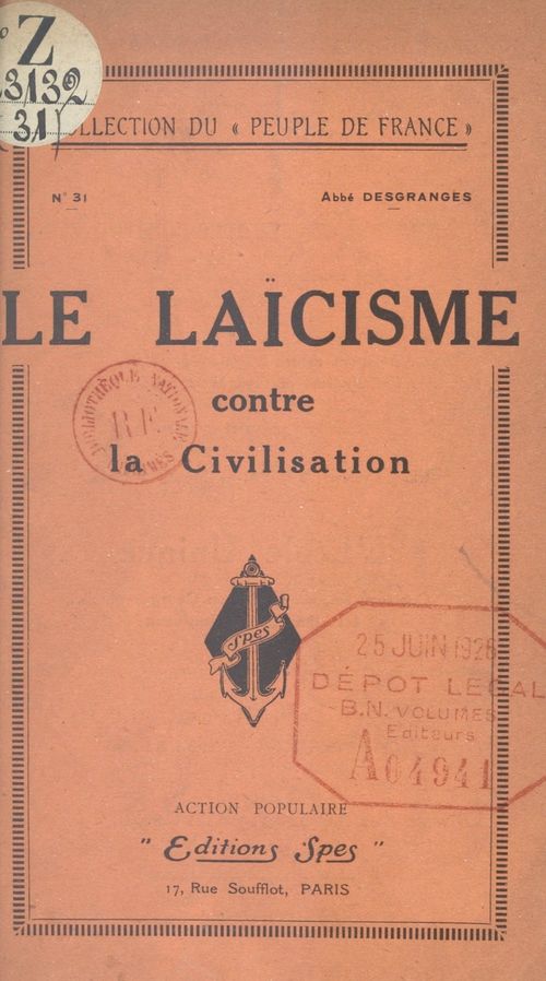 ebook cover of Le laïcisme contre la civilisation, by Jean Desgranges