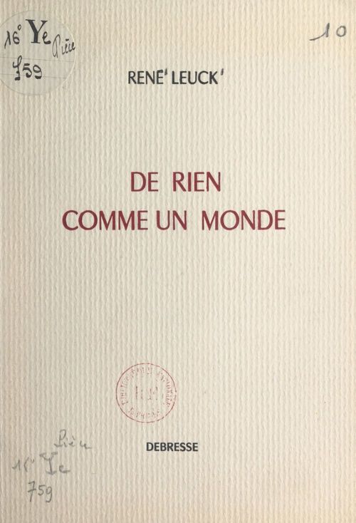 Couverture ebook de De rien comme un monde, de Rene Leuck
