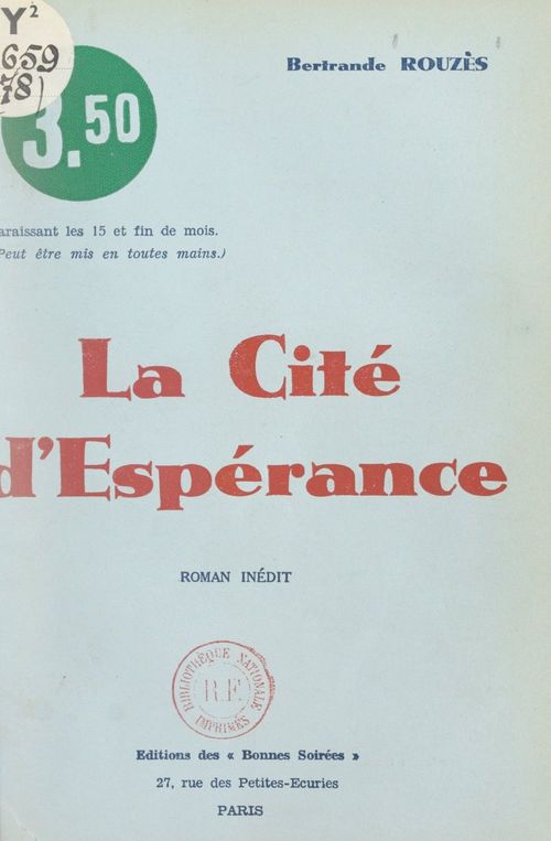 ebook cover of La cité d'espérance, by Bertrande Rouzes